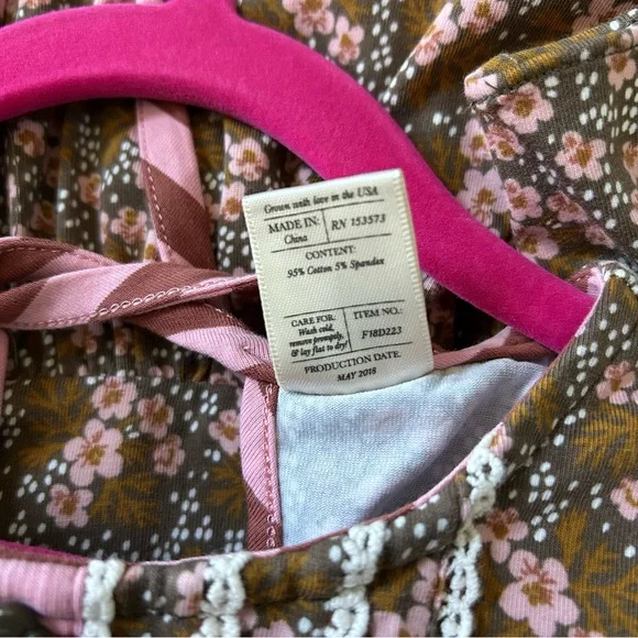 Wildflowers Pink Brown Floral Bell Sleeve Dress, Size 4
